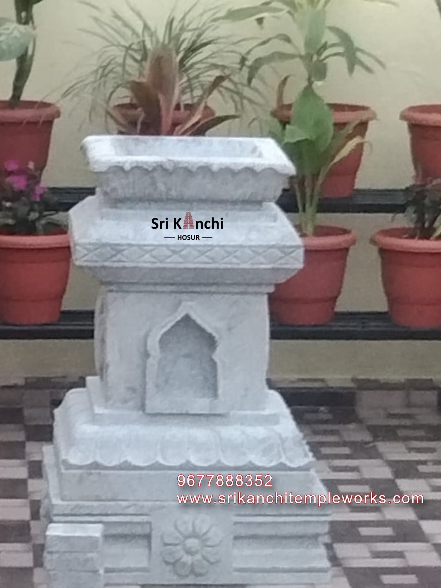 Tulasi maadam with Square Lotus Top (3 Sides Round Flower Carving +Deepam maadam)